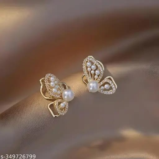 Pearl Butterfly Earrings – Elegant Gold-Tone Studs