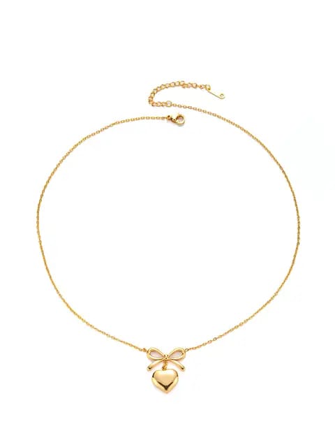 Gold Bow & Heart Pendant Necklace – Cute Minimalist Charm