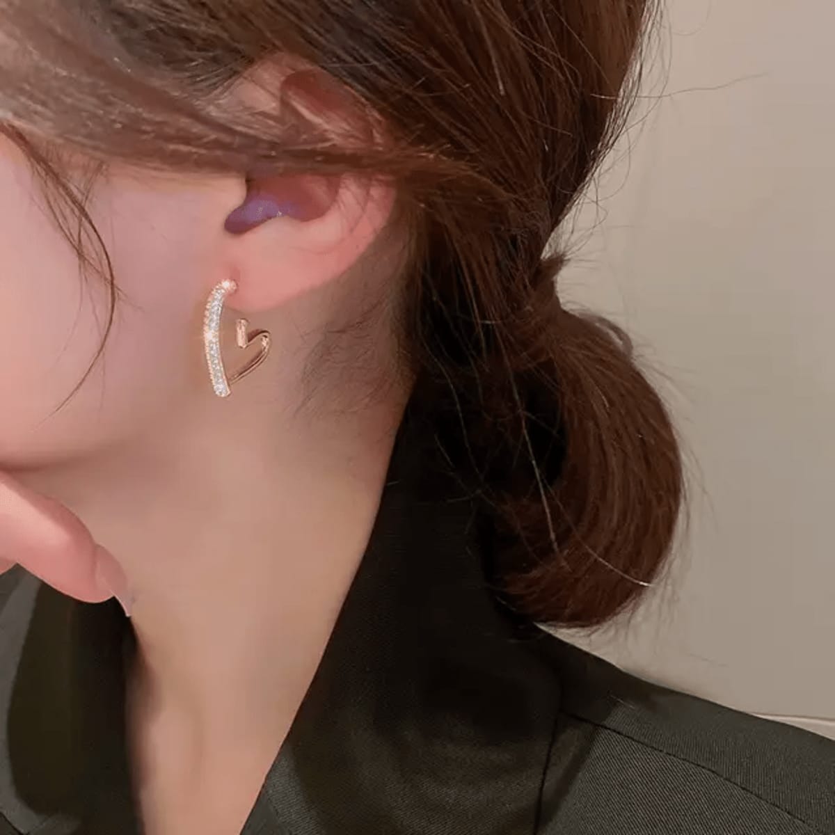 Heart Shape Diamond Crystal Korean Earring