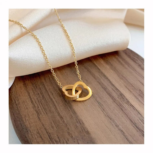 Interlocking Double Heart Necklace – Minimalist Gold Chain