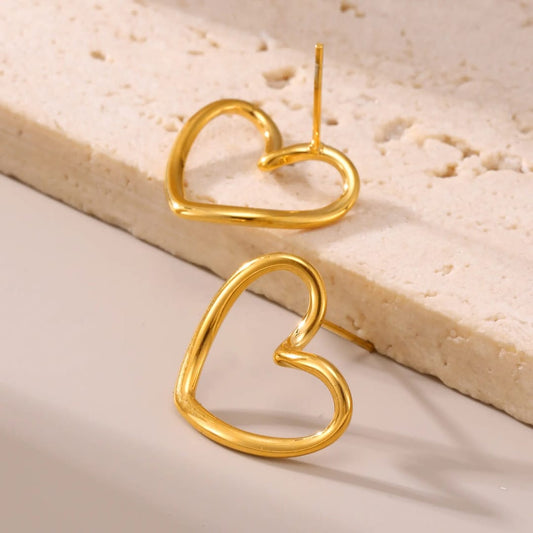 Golden Heart Stud Earrings – Minimalist Open Heart Design