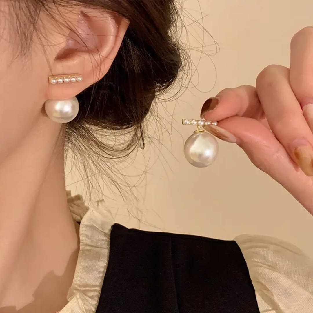 Classic Double Pearl Stud Earrings – Elegant Gold Accent
