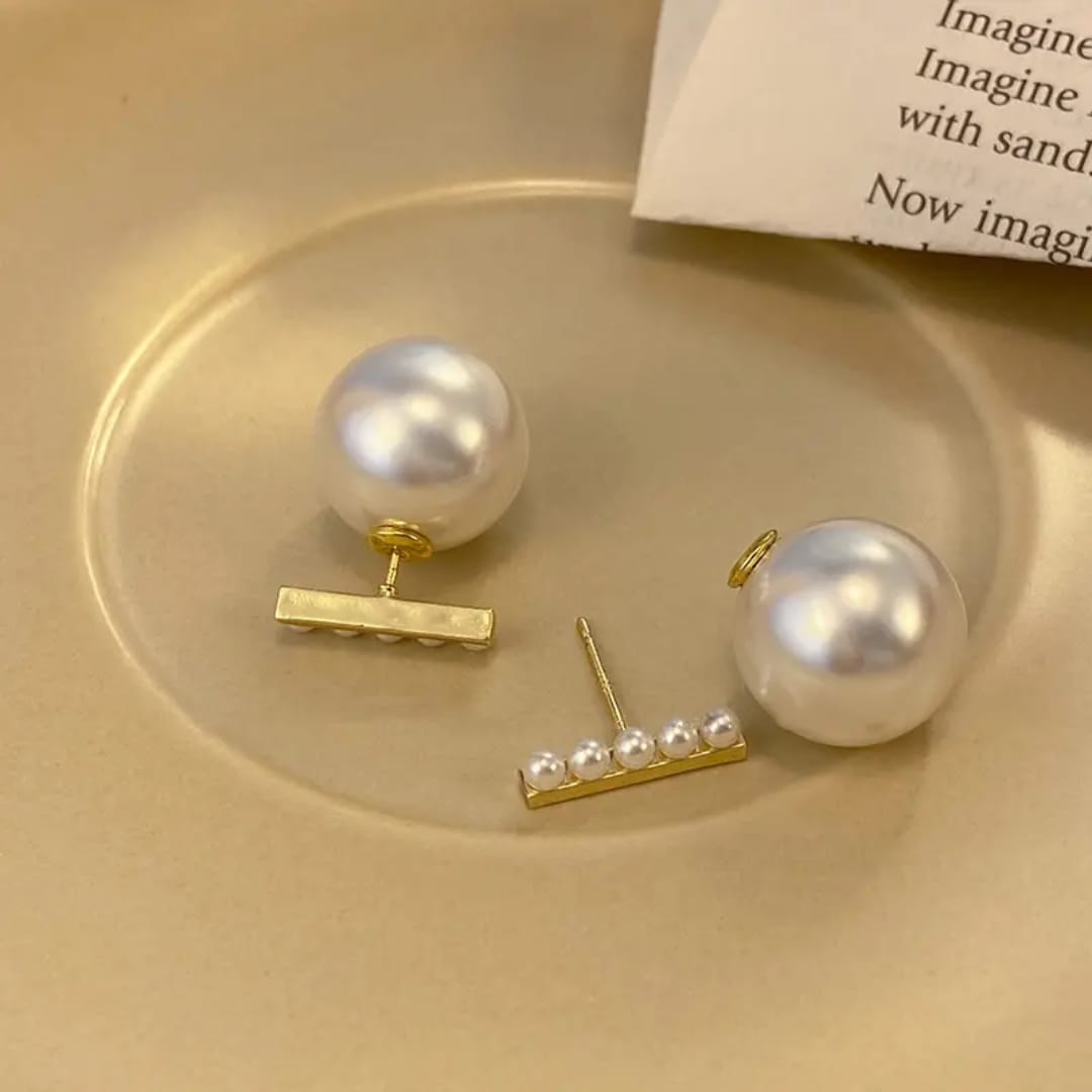 Classic Double Pearl Stud Earrings – Elegant Gold Accent