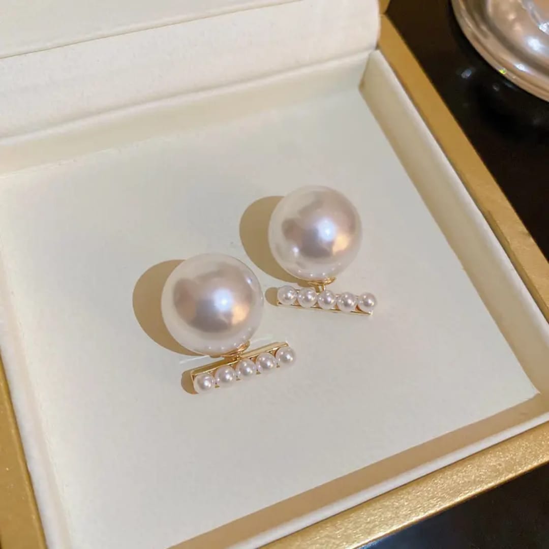 Classic Double Pearl Stud Earrings – Elegant Gold Accent