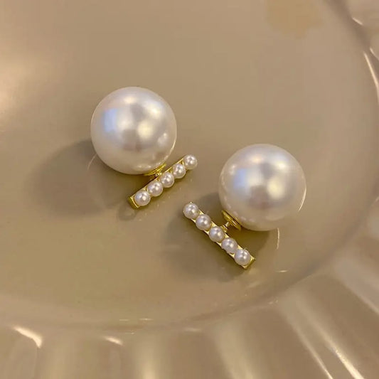 Classic Double Pearl Stud Earrings – Elegant Gold Accent