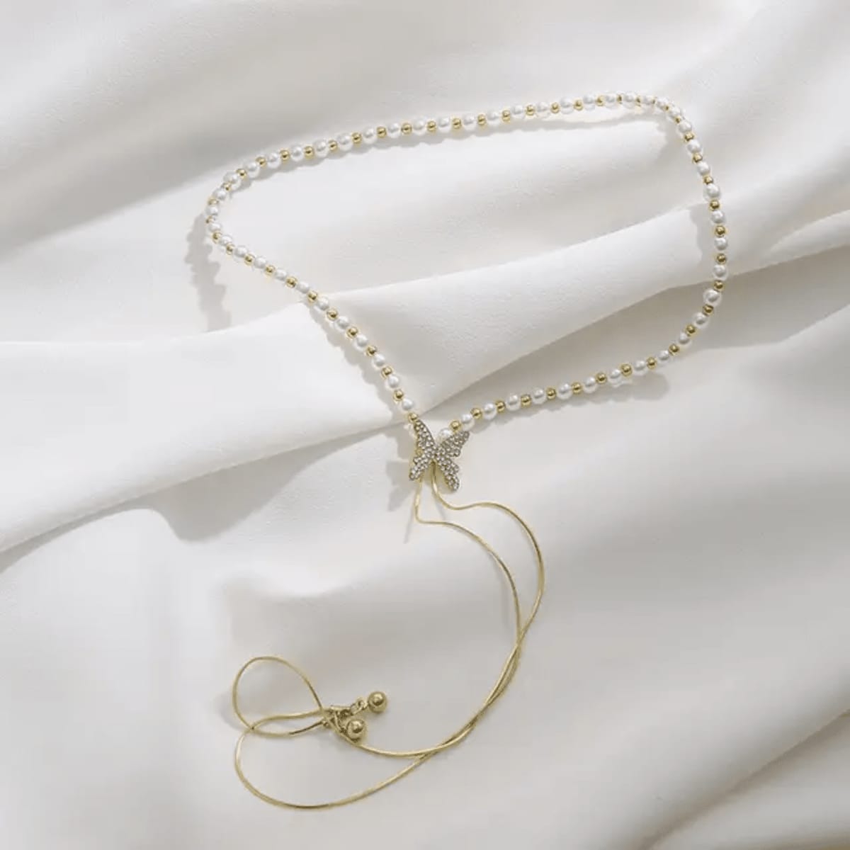 Elegant Pearl Butterfly Necklace – Dainty Adjustable Chain